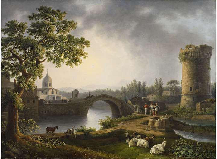A set of four paintings
"View on the gulf of Pozzuoli", "View on Sessa Aurunca",
"The church of S. Maria delle Vergini in Scafati near Nocera Inferiore"
and "View on Vallombrosa Abbey"